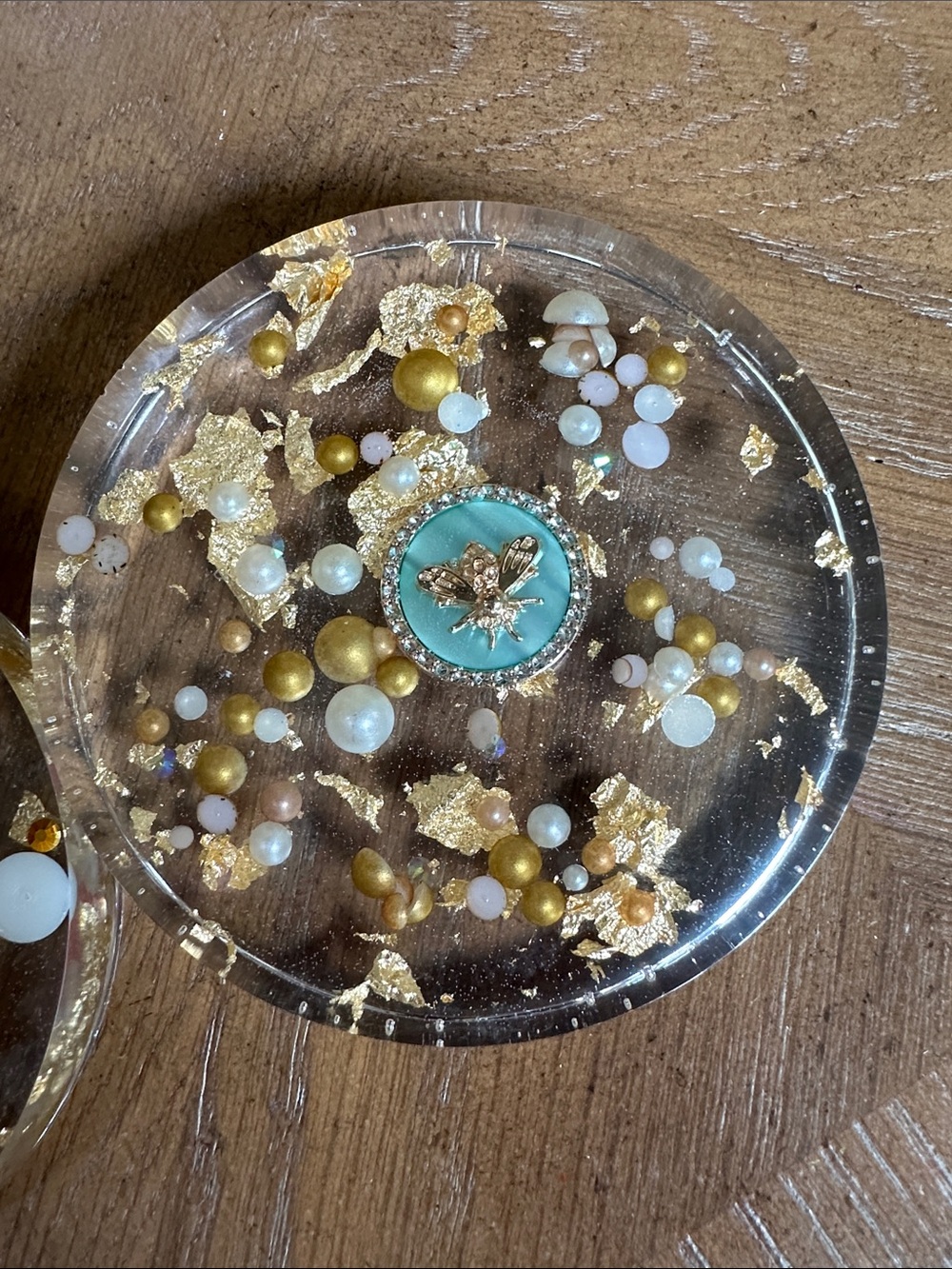 Handmade Clear Resin coasters (2) with Gold and Pink Accents - Picture 3 of 4